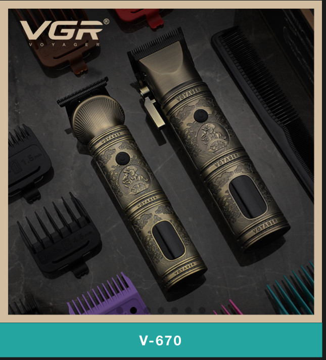 بهترین ست ماشین اصلاح خط زن و حجم زن موی سر و صورت آرایشگاهیvgr v670 ۲۰۲۴