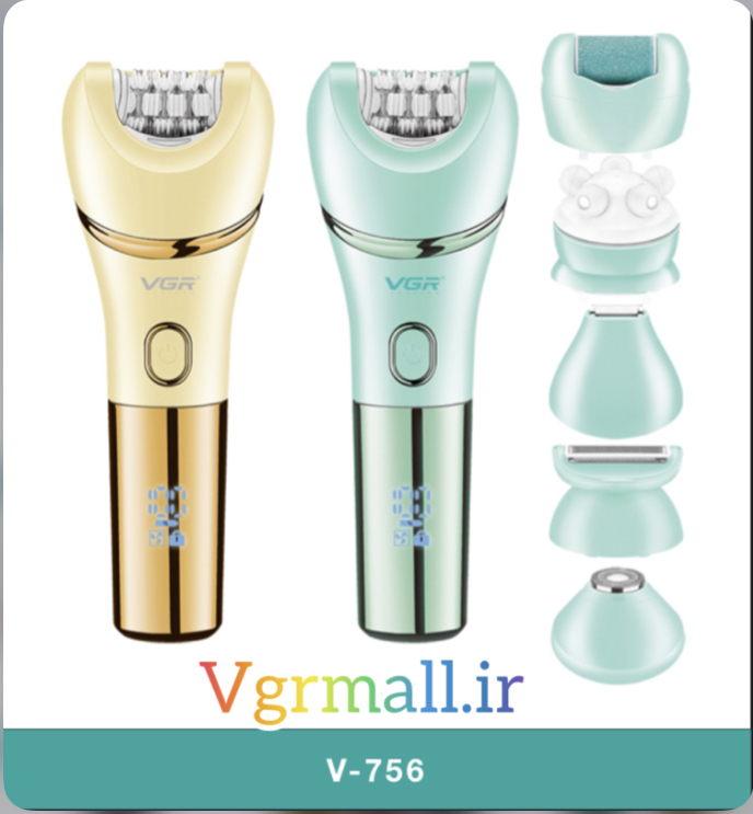 دستگاه چندکاره زیبای VGR V756با ۷ سری (اپیلاتور، خط‌زن، سنگ‌پا، شیو، فیس‌براش، ماساژور، موزن)