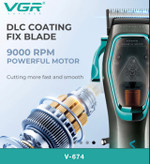VGR -V674 قابلیت ارایشگاهی ۱۲۰دقیقه شارژگیری ۴ساعت استفاده متور مگنتی ۹۰۰۰دور در دقیقه