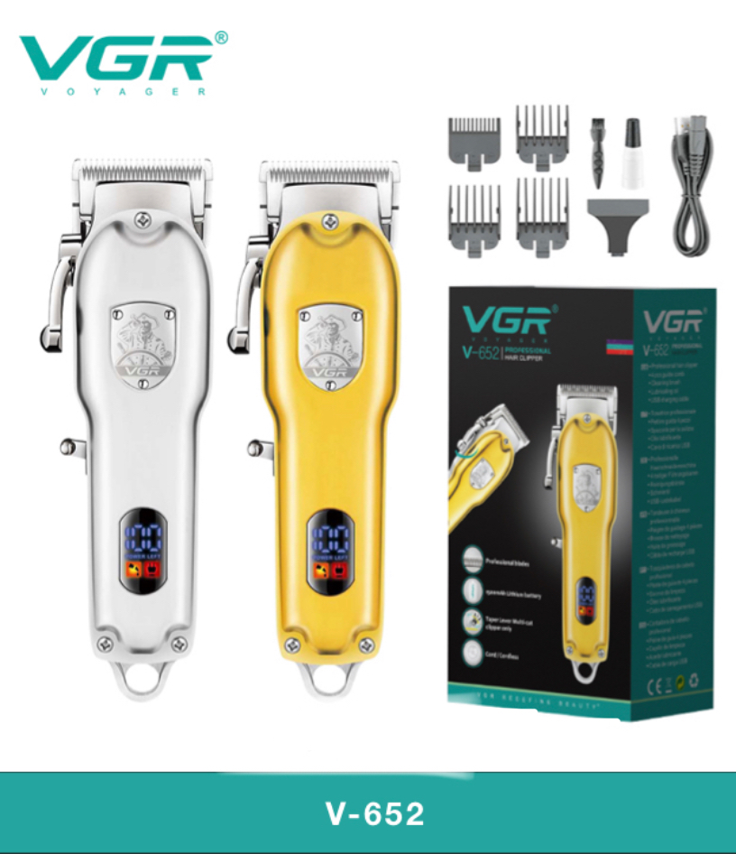 ماشین اصلاح مو VGR مدل V-652 با تیغه استیل ضدزنگ - مناسب برای آرایشگران حرفه‌ای"