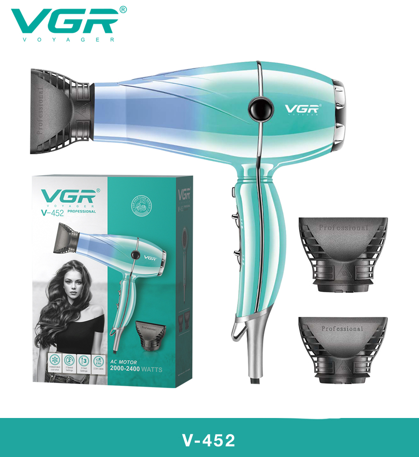 سشوار فیروزه ای وی جی ار مدل v452قابلیت ۲۴۰۰۰w