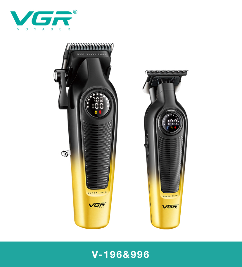 Image Alt: پک 2 قلو VGR V-196+V-996 با تیغه سرامیک تیتانیوم، نمایشگر دیجیتال هوشمند و طراحی ارگونومیک دو رنگ | وی جی ار مال