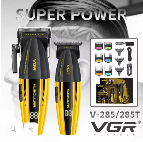 ست VGR V285 & V285T با طراحی ارگونومیک زرد، تیغه سرامیک هیبریدی ضدحساسیت و پایه شارژر اختصاصی | وی جی ار مال
