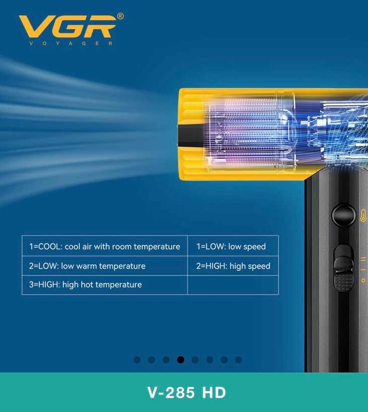 خرید سشوار VGR V-285 HD با موتور ۱۱۰,۰۰۰ دور از وی جی ار مال