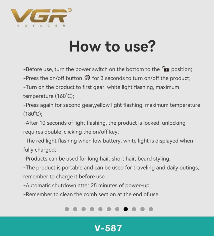 بدنه پلاستیک محکم و طراحی زیبا برس حرارتی مسافرتی VGR V-587