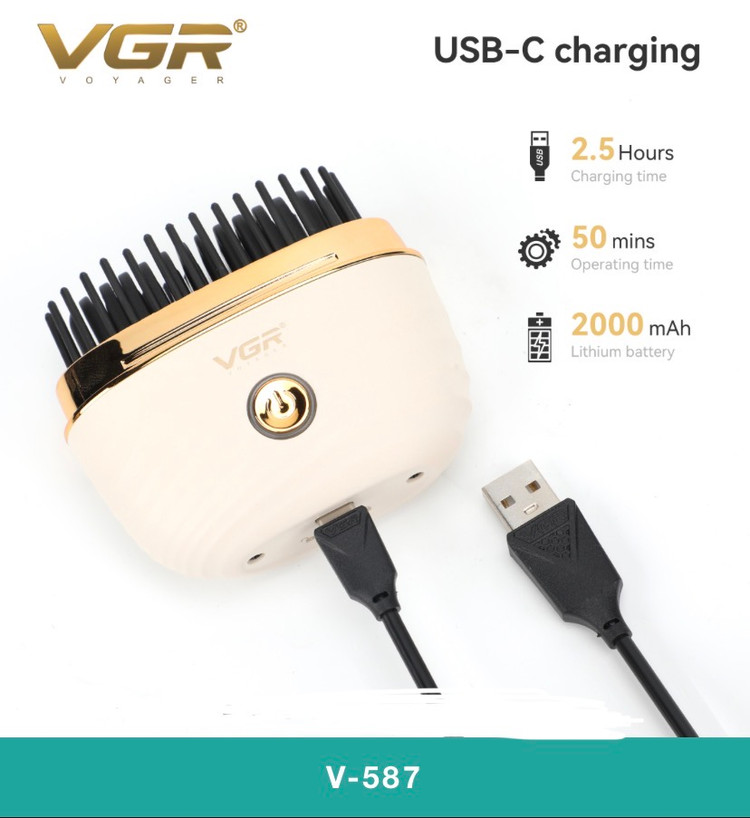 برس حرارتی مسافرتی شارژی VGR V-587 رنگ کرمی طلایی براق
