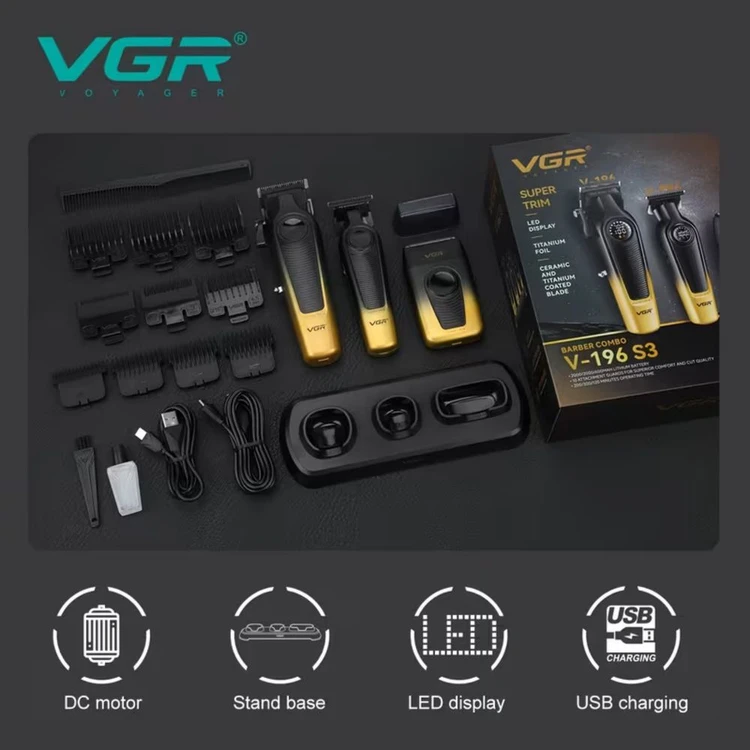 شیور VGR V-196 با تیتانیوم استیل و استند شارژ شونده پک کامل